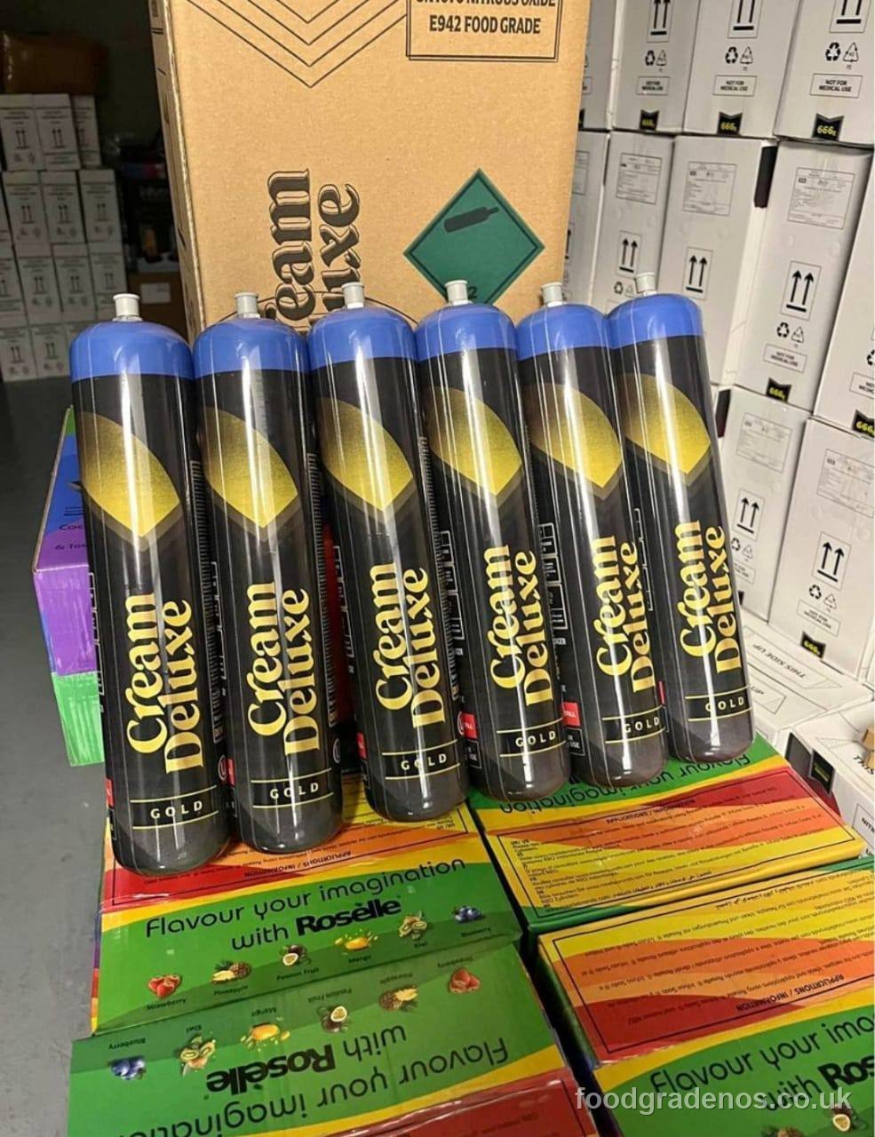 Cream Deluxe Gold food-grade cylinders ready to ship